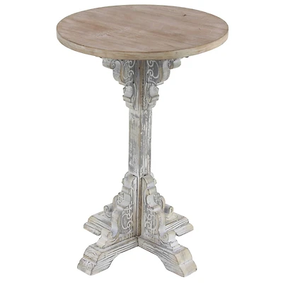 23" White Chinese Fir Farmhouse Accent Table