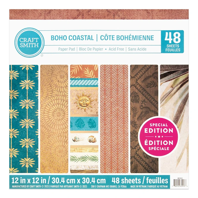 Craft Smith 12" x 12" Boho Coastal Paper Pad, 48 Sheets