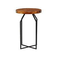 24" Brown Teak Wood Contemporary Accent Table