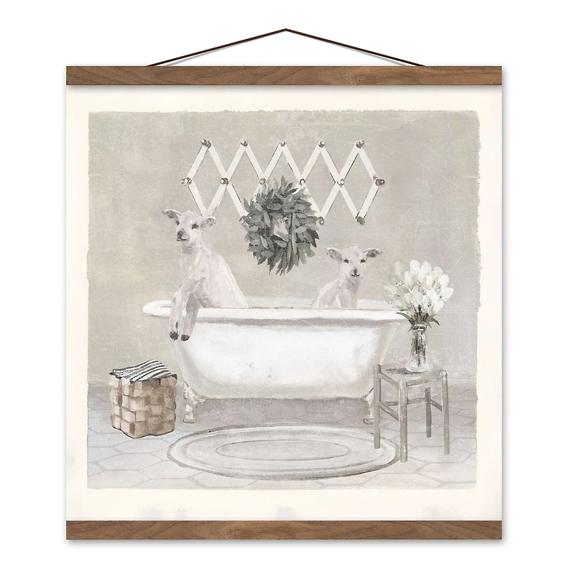 Bathroom Goat Teak Hanging Canvas