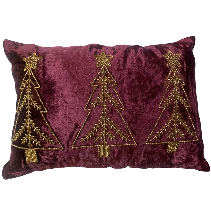 12" x 18" Cranberry Christmas Trees Velvet Lumbar Pillow by Ashland®