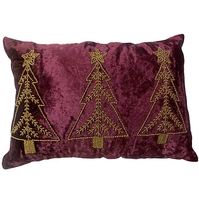 12" x 18" Cranberry Christmas Trees Velvet Lumbar Pillow by Ashland®