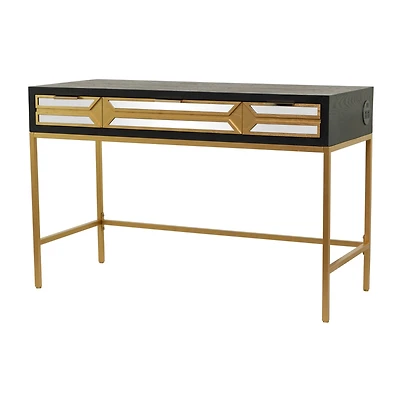 Black Wood Glam Desk, 46" x 20" x 30"