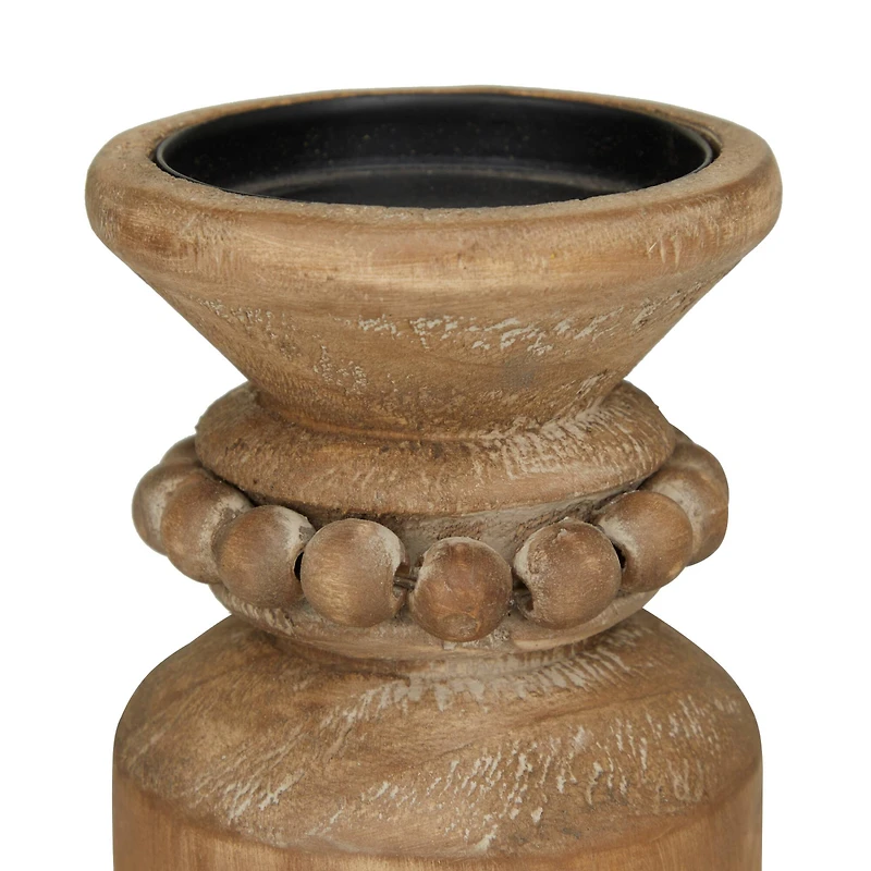 Brown Wood Traditional Candle Holder Set