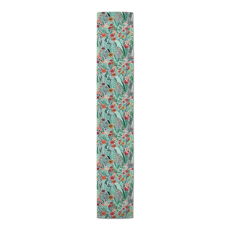 90'' Lush Floral Pattern Cotton Twill Table Runner