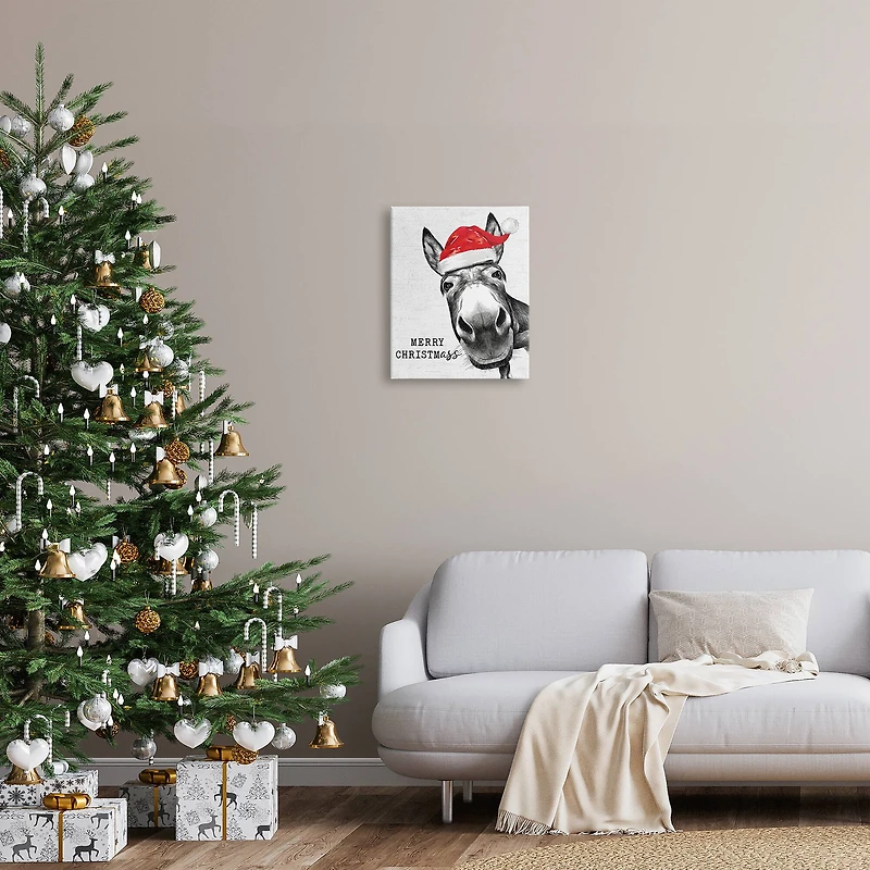 Stupell Industries Merry Christmass Funny Donkey Canvas Wall Art