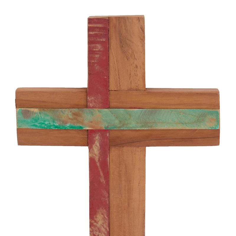 Brown Wood Rustic Cross Sculpture, 18" x 10" x 4"