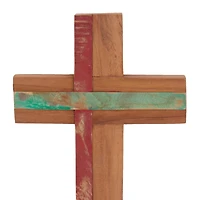 Brown Wood Rustic Cross Sculpture, 18" x 10" x 4"