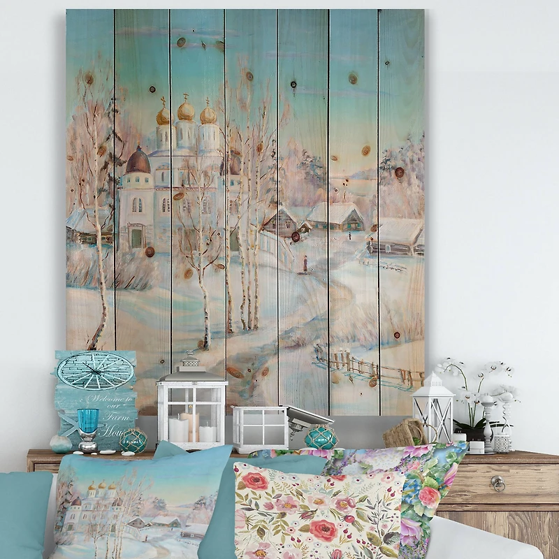 Designart - Country Road In Winter Landscape With Temple