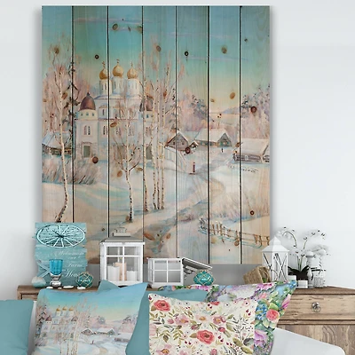 Designart - Country Road In Winter Landscape With Temple