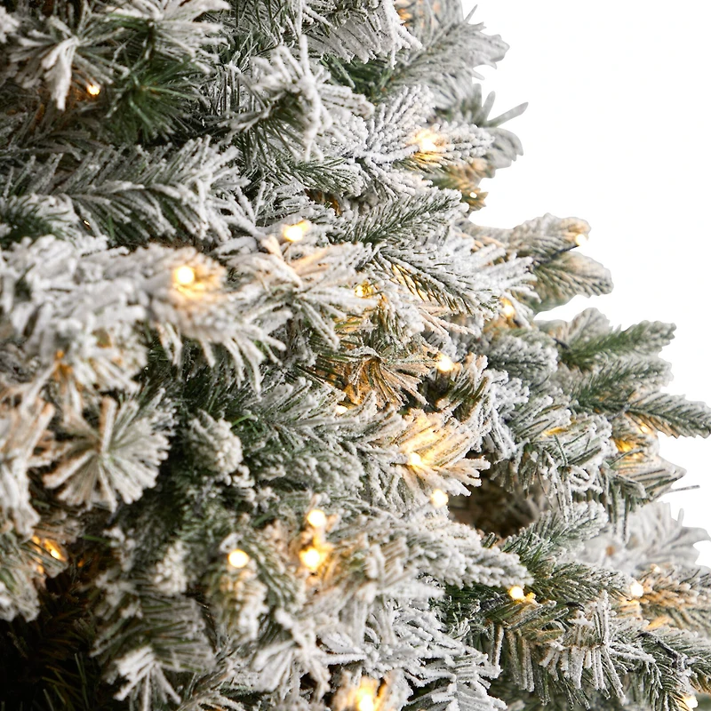 10ft. Pre-Lit Flocked Vermont Mixed Pine Artificial Christmas Tree, Clear LED Lights