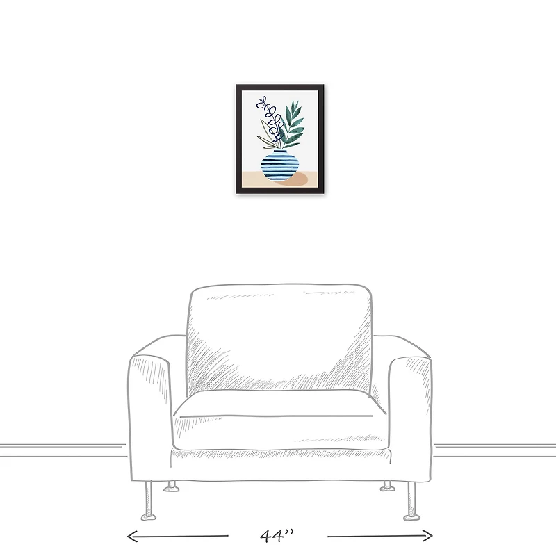 Blue Potted Plant Canvas Wall Art in Black Frame