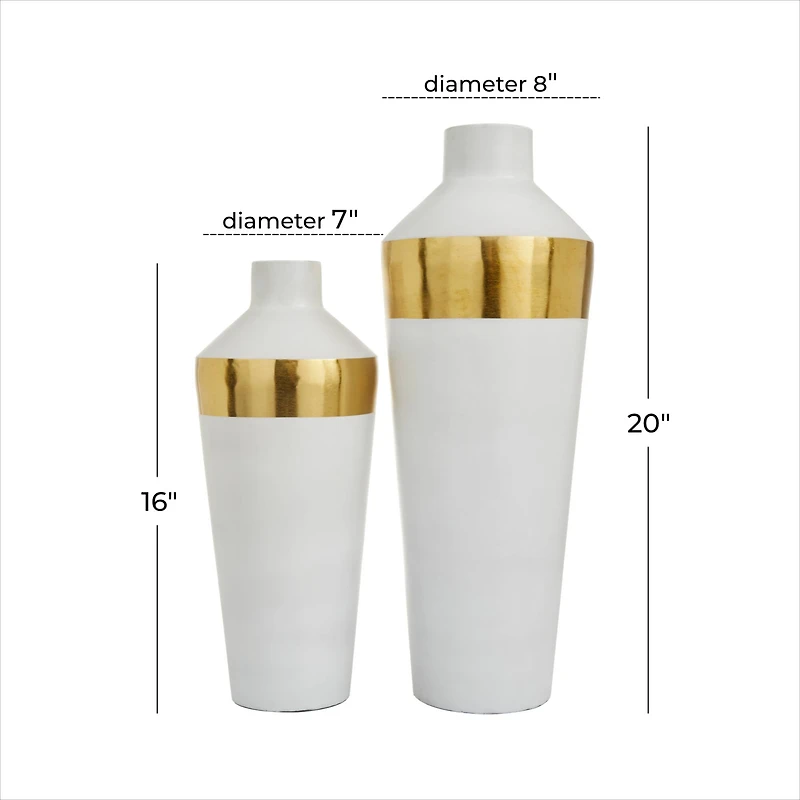 White & Gold Metal Modern Vase Set