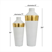 White & Gold Metal Modern Vase Set