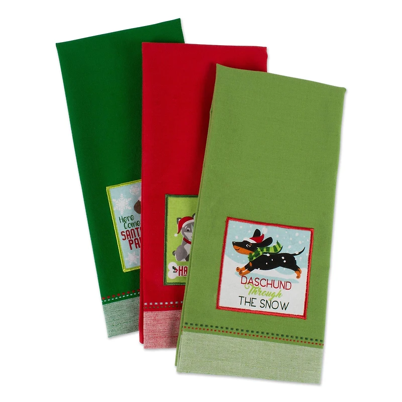 DII® Assorted Holiday Pup Embellished Dishtowel Set
