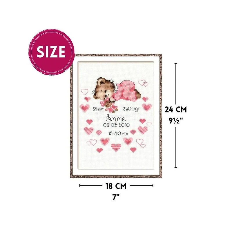 RIOLIS Girls Birth Announcement Counted Cross Stitch Kit R1123