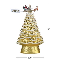 90th Anniversary Collection Gold 16" Ceramic LED Tree with Animated Santa's Sleigh