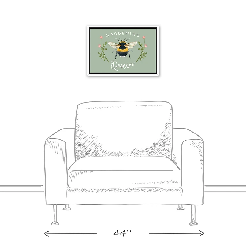Garden Queen Bee White Floating Framed Canvas Wall Art