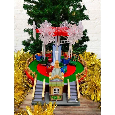 Animated Christmas Carousel Village Decoration