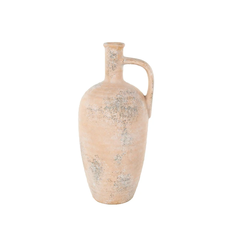 18" Beige Ceramic Antique Style Distressed Vase with Handles