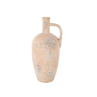 18" Beige Ceramic Antique Style Distressed Vase with Handles