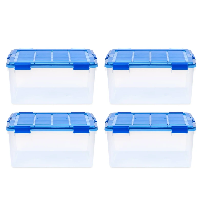 IRIS 15gal. Clear Plastic Storage Boxes with Blue Lid, 4ct.