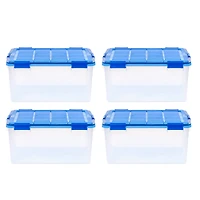 IRIS 15gal. Clear Plastic Storage Boxes with Blue Lid, 4ct.