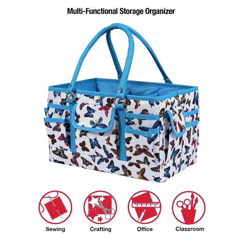 SINGER® Butterfly Print Collapsible Sewing Storage Tote Caddy