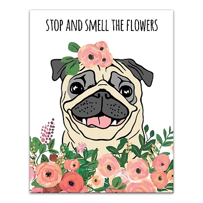 Stop & Smell the Flowers Pug Canvas Wall Art
