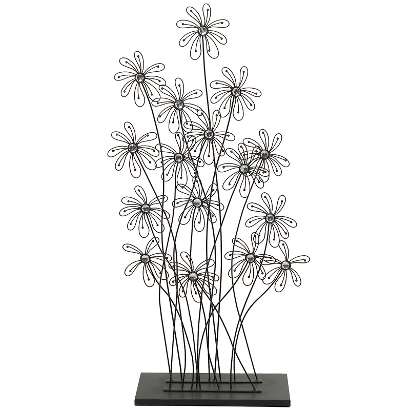 40" Black Metal Floral Sculpture with Crystal Embellishments