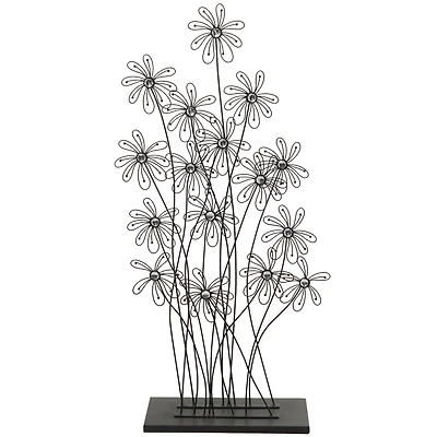 40" Black Metal Floral Sculpture with Crystal Embellishments