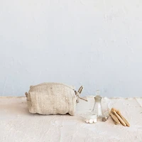 Hello Honey® 7" x 5" Natural Woven Hemp Fiber Zip Pouch with Handle & Cotton Lining