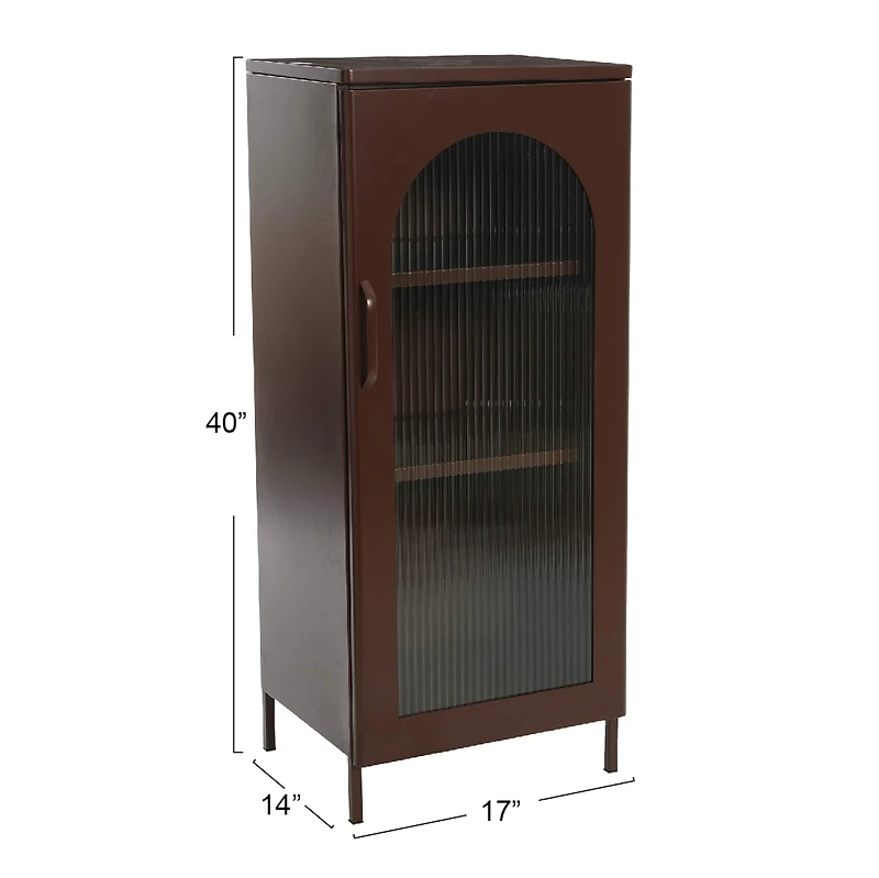 Hello Honey® 40" Solstice Narrow Metal Accent Cabinet with Adjustable Storage Shelves and Arched Glass Door