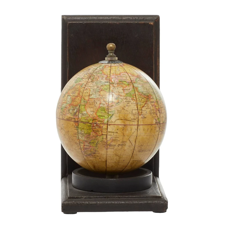 8" Rustic Brown Wood Globe Bookends