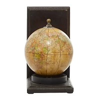 8" Rustic Brown Wood Globe Bookends