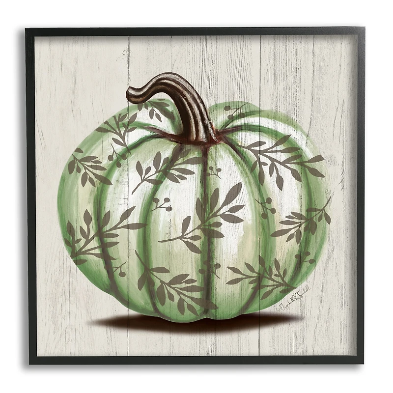 Stupell Industries Green Autumn Pumpkin Patterned Framed Giclee Art