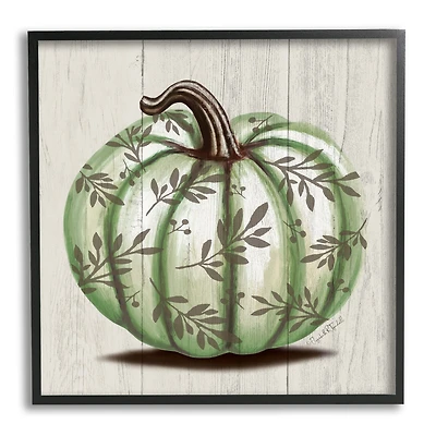 Stupell Industries Green Autumn Pumpkin Patterned Framed Giclee Art