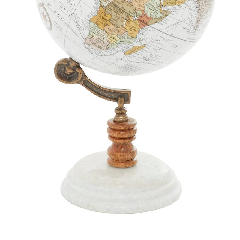 11" White Marble & Metal Contemporary Globe
