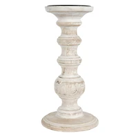 Whitewashed Wood Carved Pillar Candle Holder by Ashland