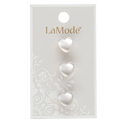 LaMode 7/16" Pearlescent White Heart Buttons, 3ct.