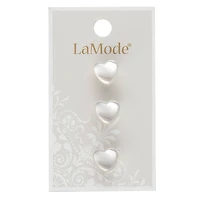 LaMode 7/16" Pearlescent White Heart Buttons, 3ct.