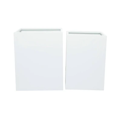 White Modern Planter, Set of 2" 17", 14"