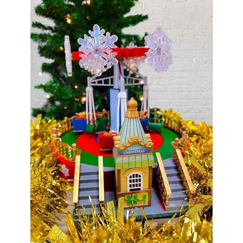 Animated Christmas Carousel Village Decoration