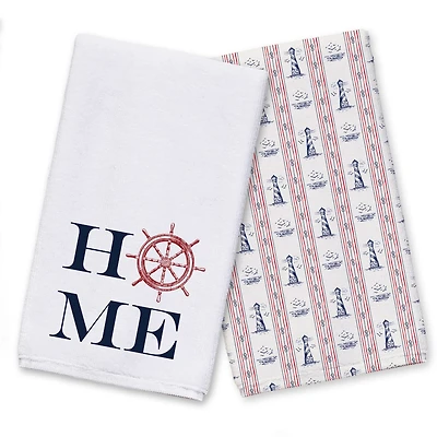 Home Captain Wheel & Lighthouse Tea Towel Set