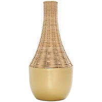 15" Brown & Gold Rattan Handmade Woven Vase