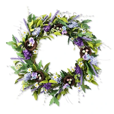 Glitzhome® 24" Easter Lavender & Bird Nest Wreath