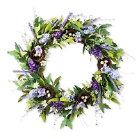 Glitzhome® 24" Easter Lavender & Bird Nest Wreath
