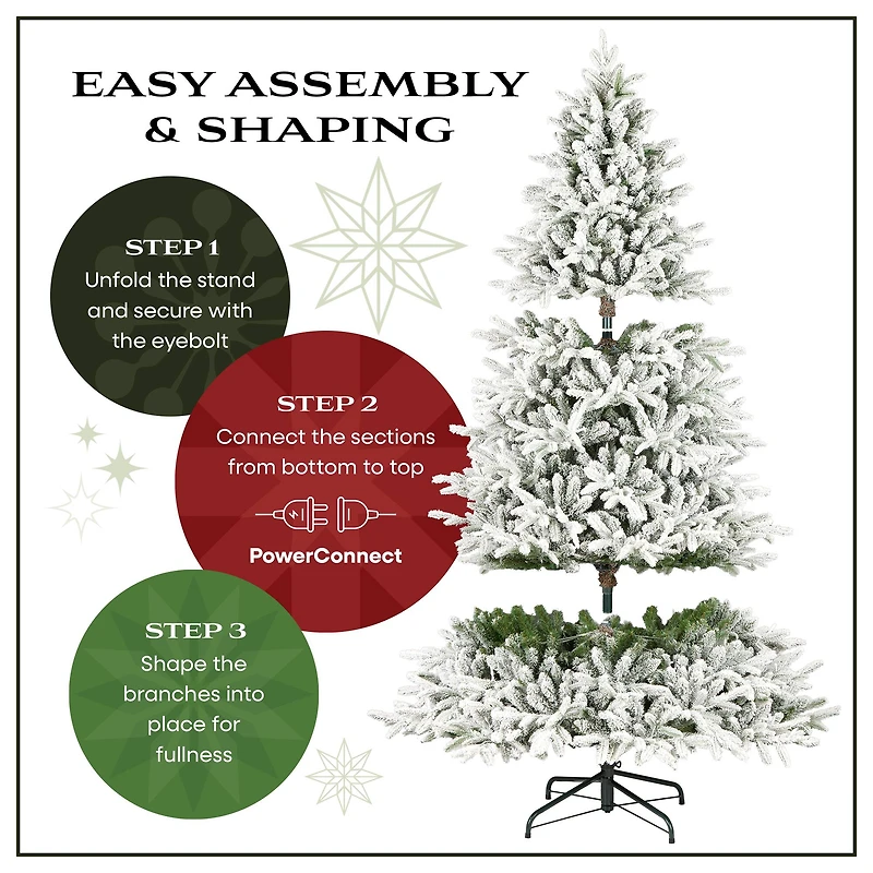 7.5ft. Pre-Lit Flocked Bavarian Pine Artificial Christmas Tree, Clear Lights