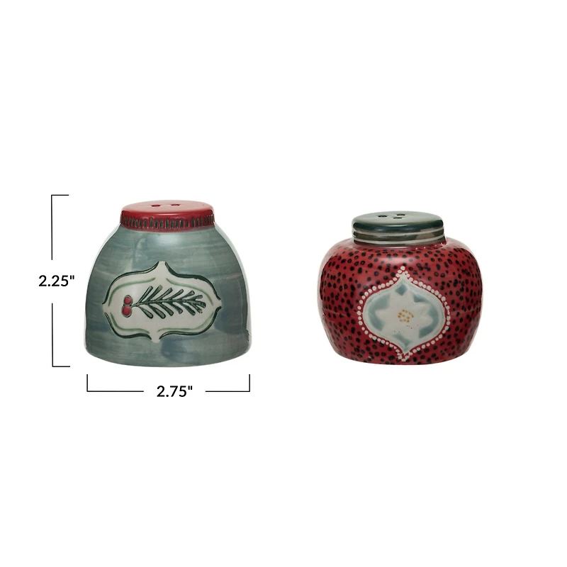 Hello Honey® Holly & Ornament Hand-Painted Stoneware Salt & Pepper Shaker Set