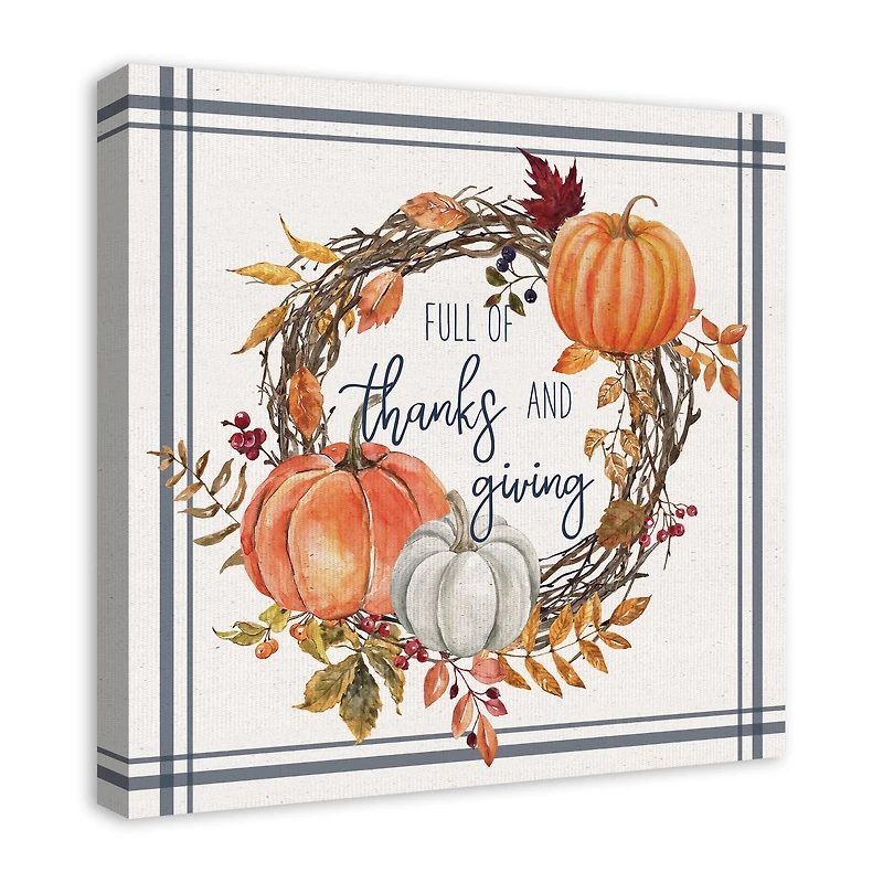 Thanks And Giving Fall Wreath Canvas Wall Art